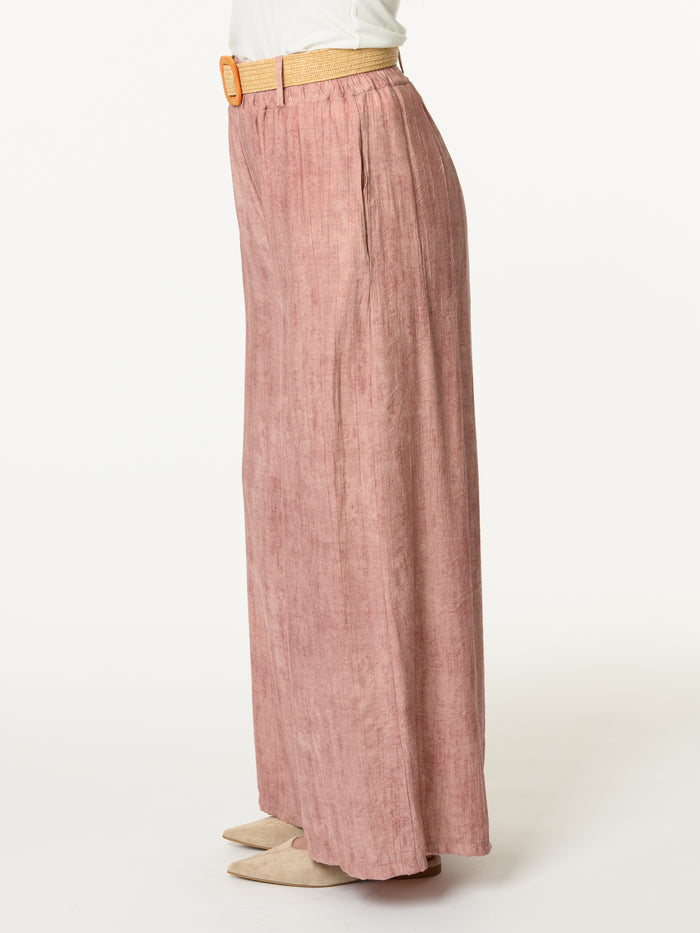 Pantalon palazzo rose avec ceinture