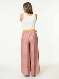Pantalon palazzo rose avec ceinture