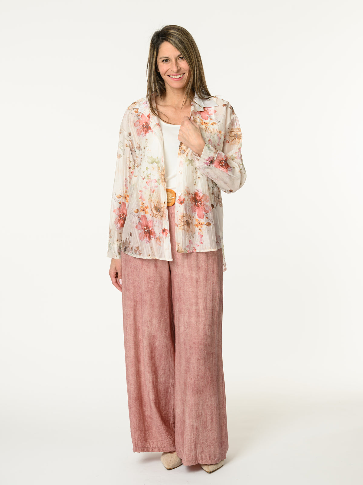 Chemise blanc crème avec imprimé floral