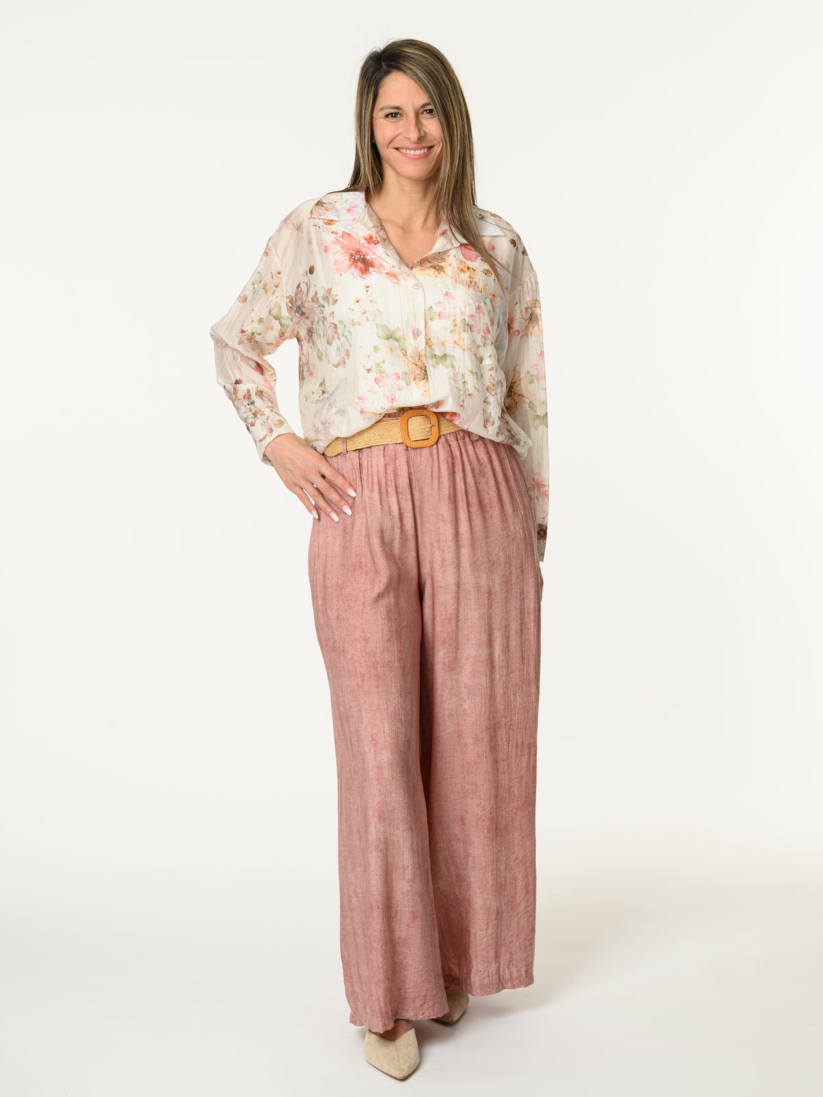 Chemise blanc crème avec imprimé floral