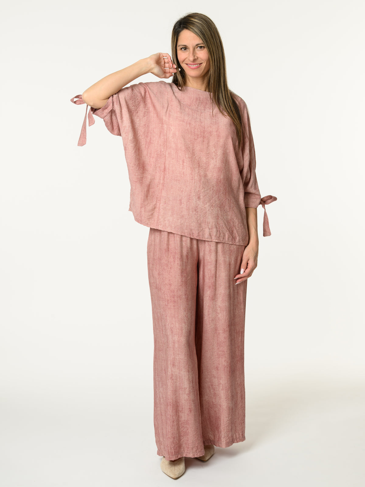 Chandail vieux rose avec lacets sur les côtés