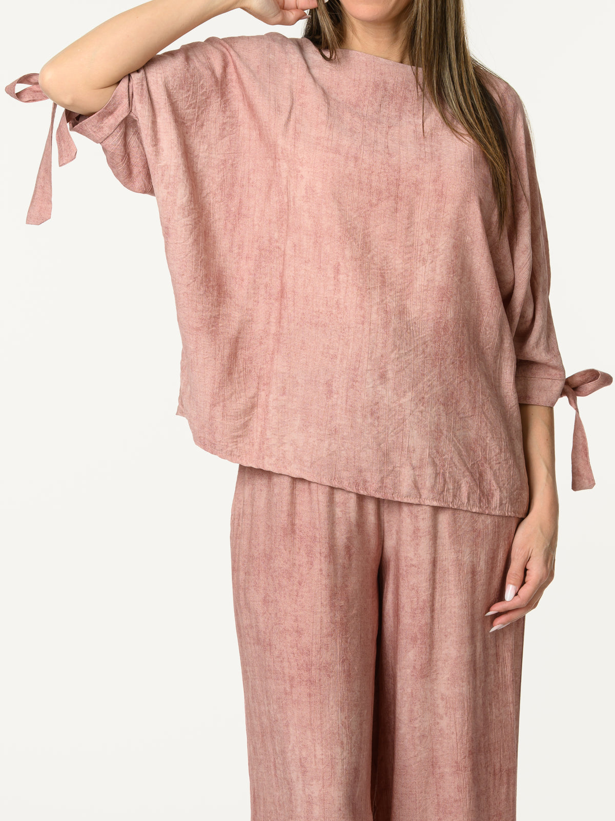 Chandail vieux rose avec lacets sur les côtés