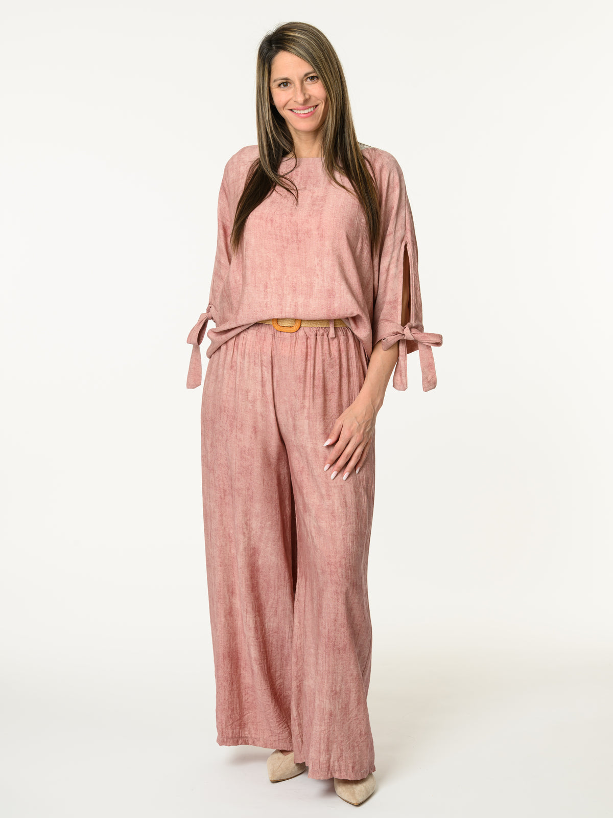 Chandail vieux rose avec lacets sur les côtés