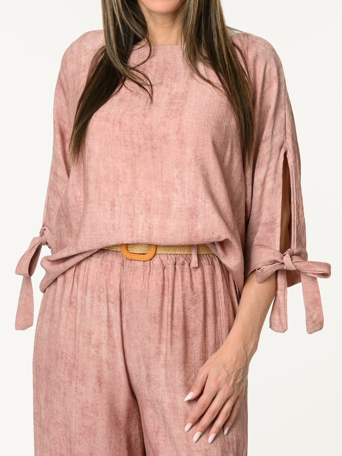 Chandail vieux rose avec lacets sur les côtés