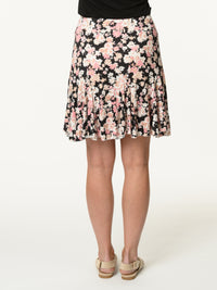 Jupe noire avec imprimé floral rose et blanc