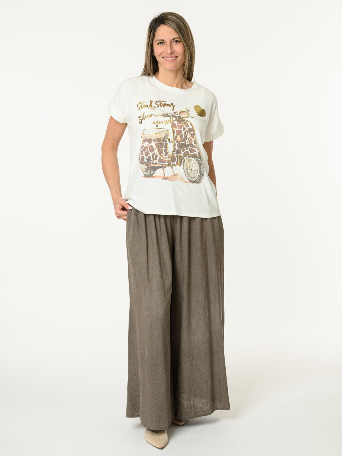 T-shirt blanc crème avec imprimé de scooter