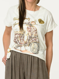 T-shirt blanc crème avec imprimé de scooter