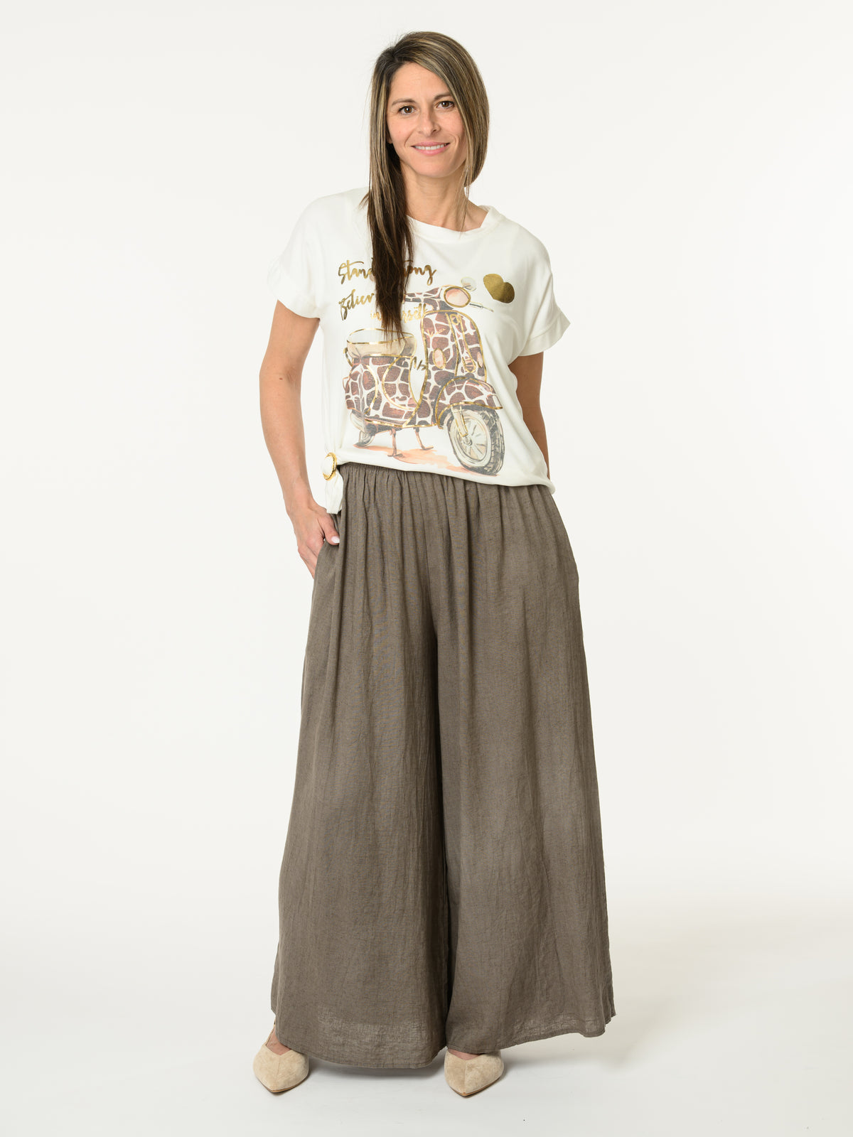 T-shirt blanc crème avec imprimé de scooter