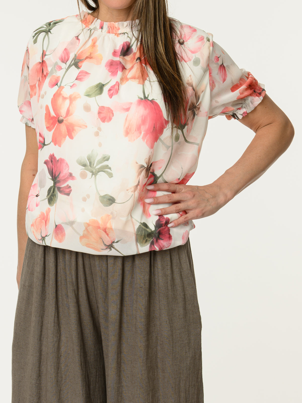 Blouse blanche en voile avec imprimé floral