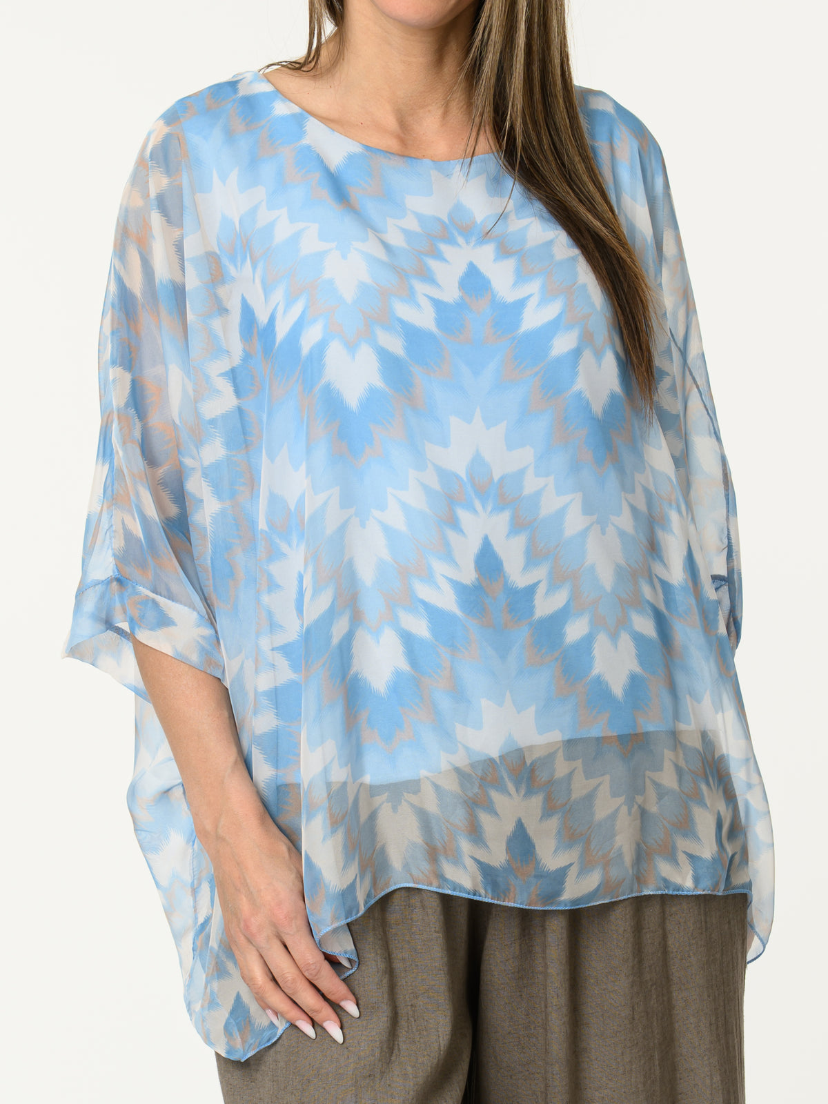 Blouse en voile avec imprimé abstrait bleu