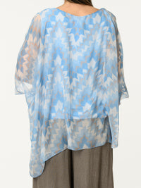 Blouse en voile avec imprimé abstrait bleu
