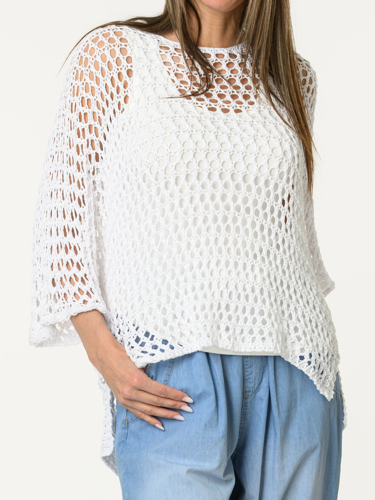 Chandail blanc uni en crochet