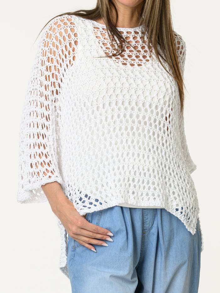 Chandail blanc uni en crochet