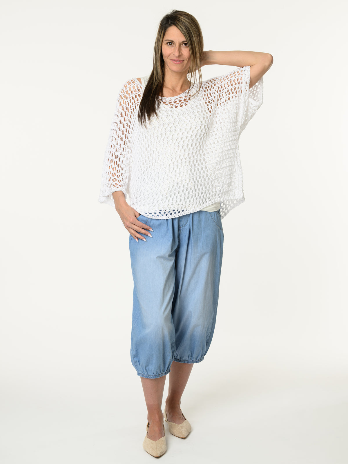 Chandail blanc uni en crochet