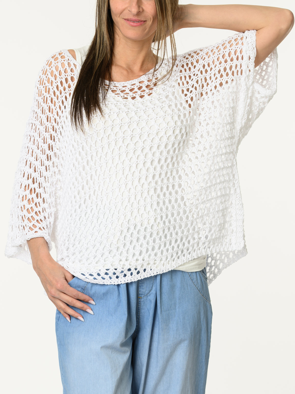 Chandail blanc uni en crochet