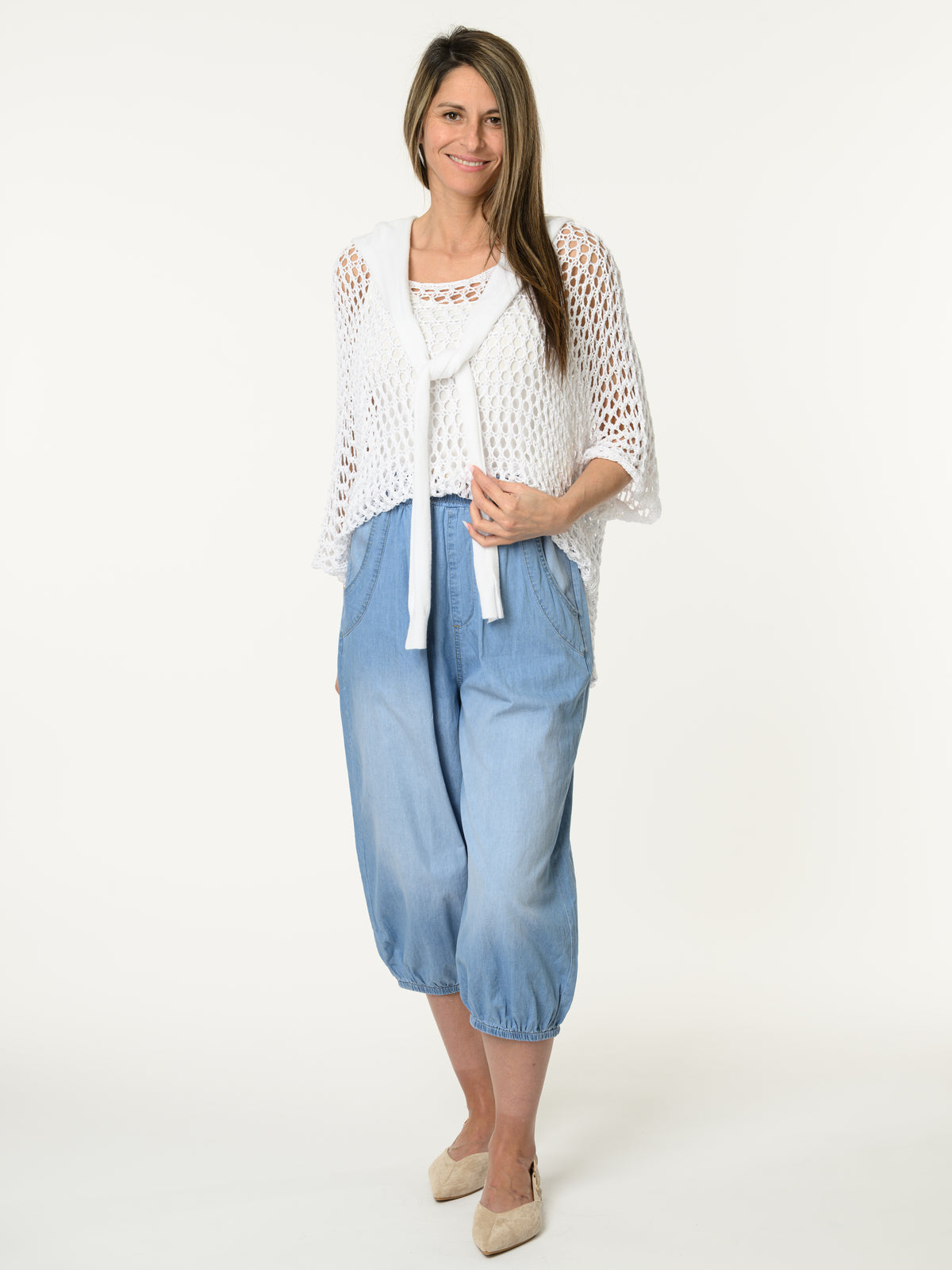 Chandail blanc uni en crochet