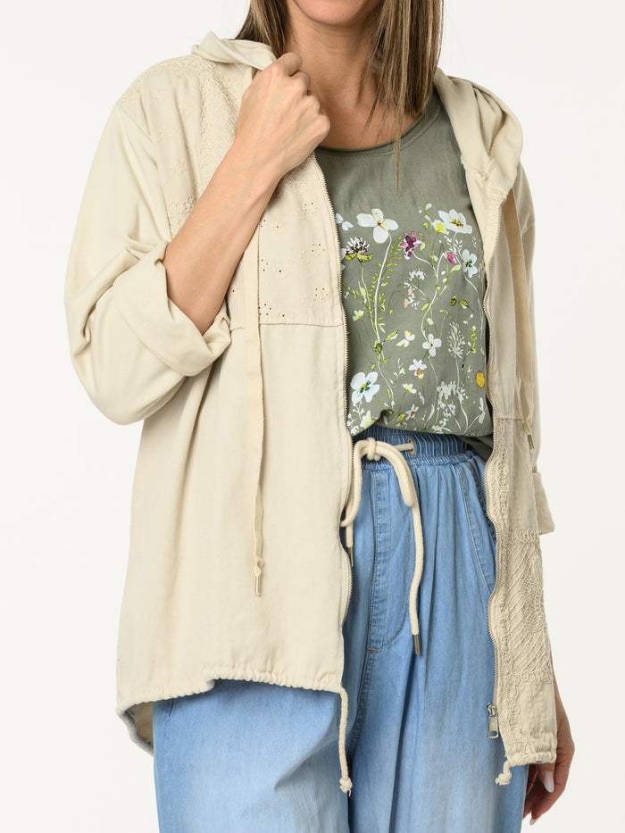 t-shirt kaki avec imprimé floral blanc