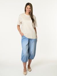 t-shirt beige avec perles