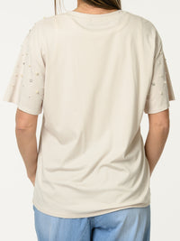 t-shirt beige avec perles