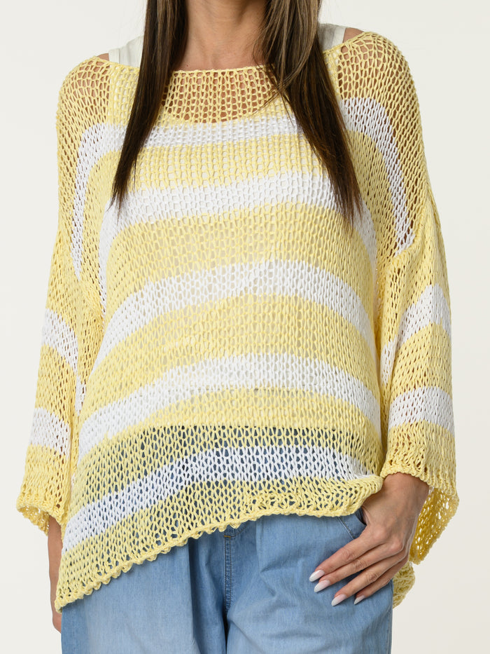 Chandail en mailles rayé jaune et blanc
