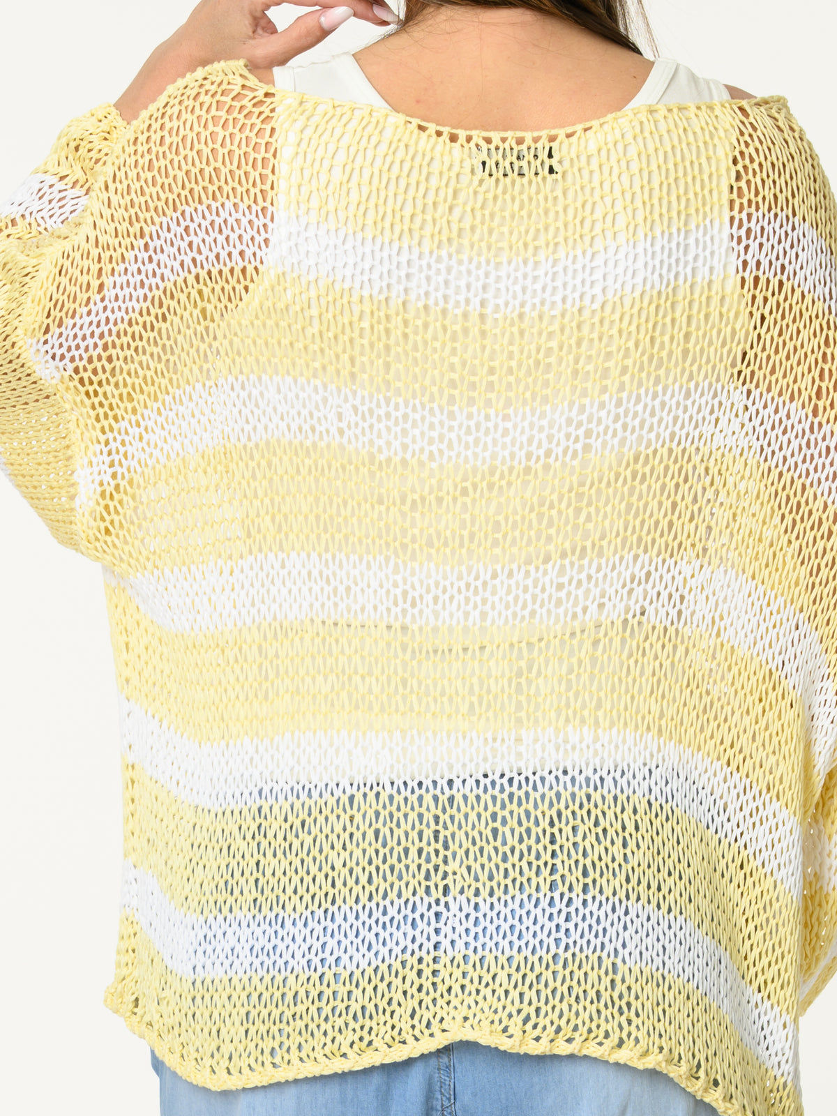 Chandail en mailles rayé jaune et blanc