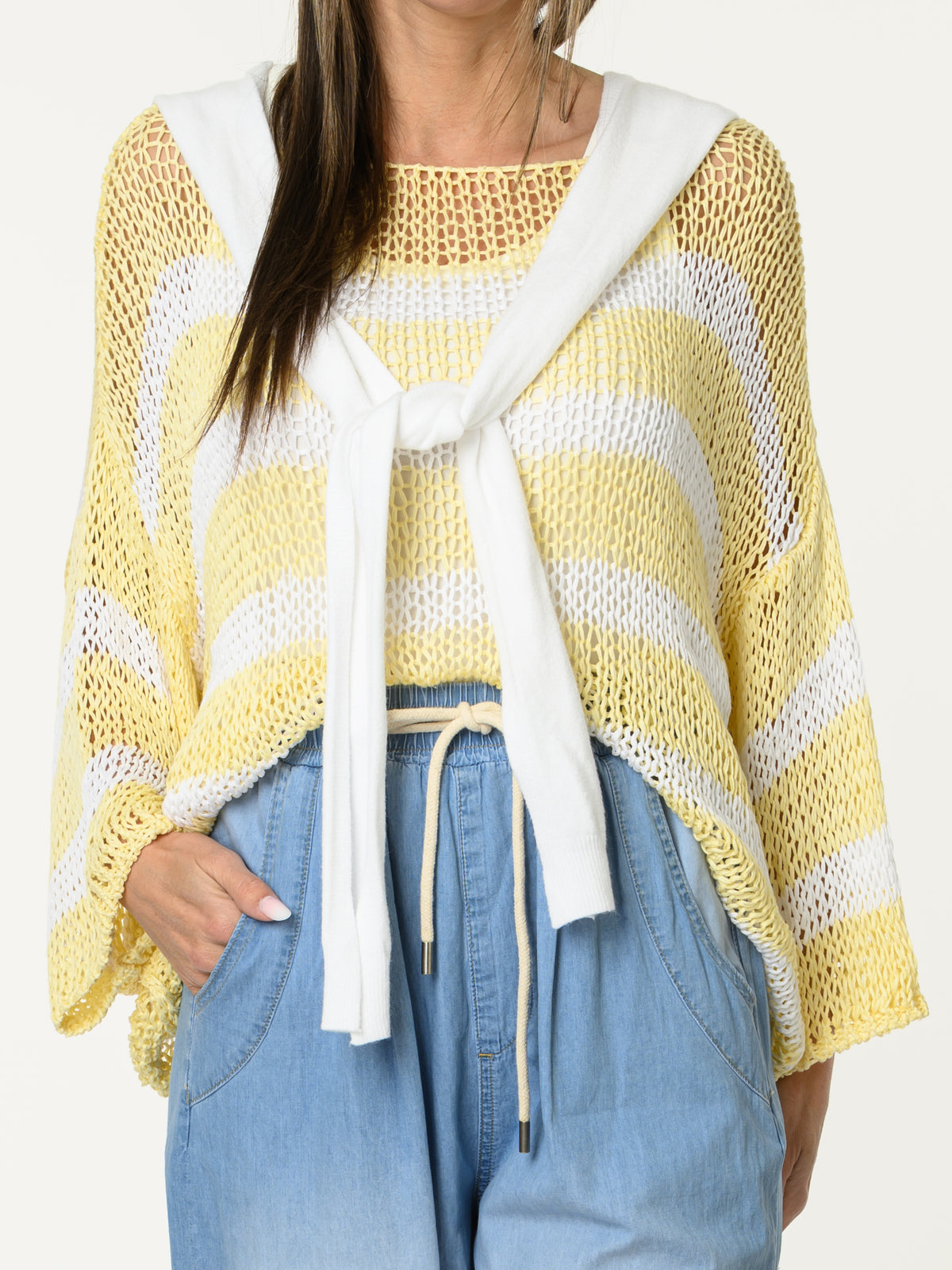 Chandail en mailles rayé jaune et blanc