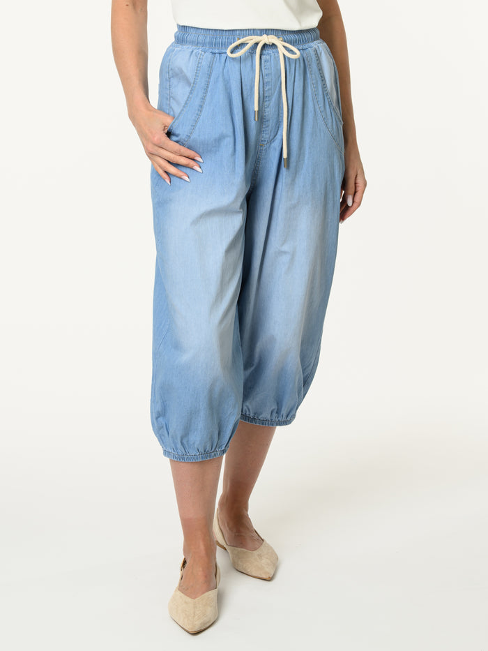 Pantalon bleu délavé à taille élastique