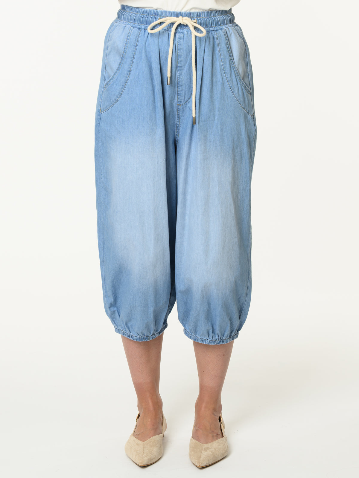 Pantalon bleu délavé à taille élastique