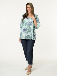 Chandail aqua avec imprimé de fleurs et paisleys