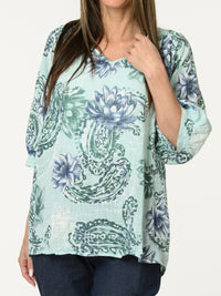 Chandail aqua avec imprimé de fleurs et paisleys