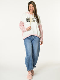 Chandail blanc et rose avec imprimé ''Nice memories''