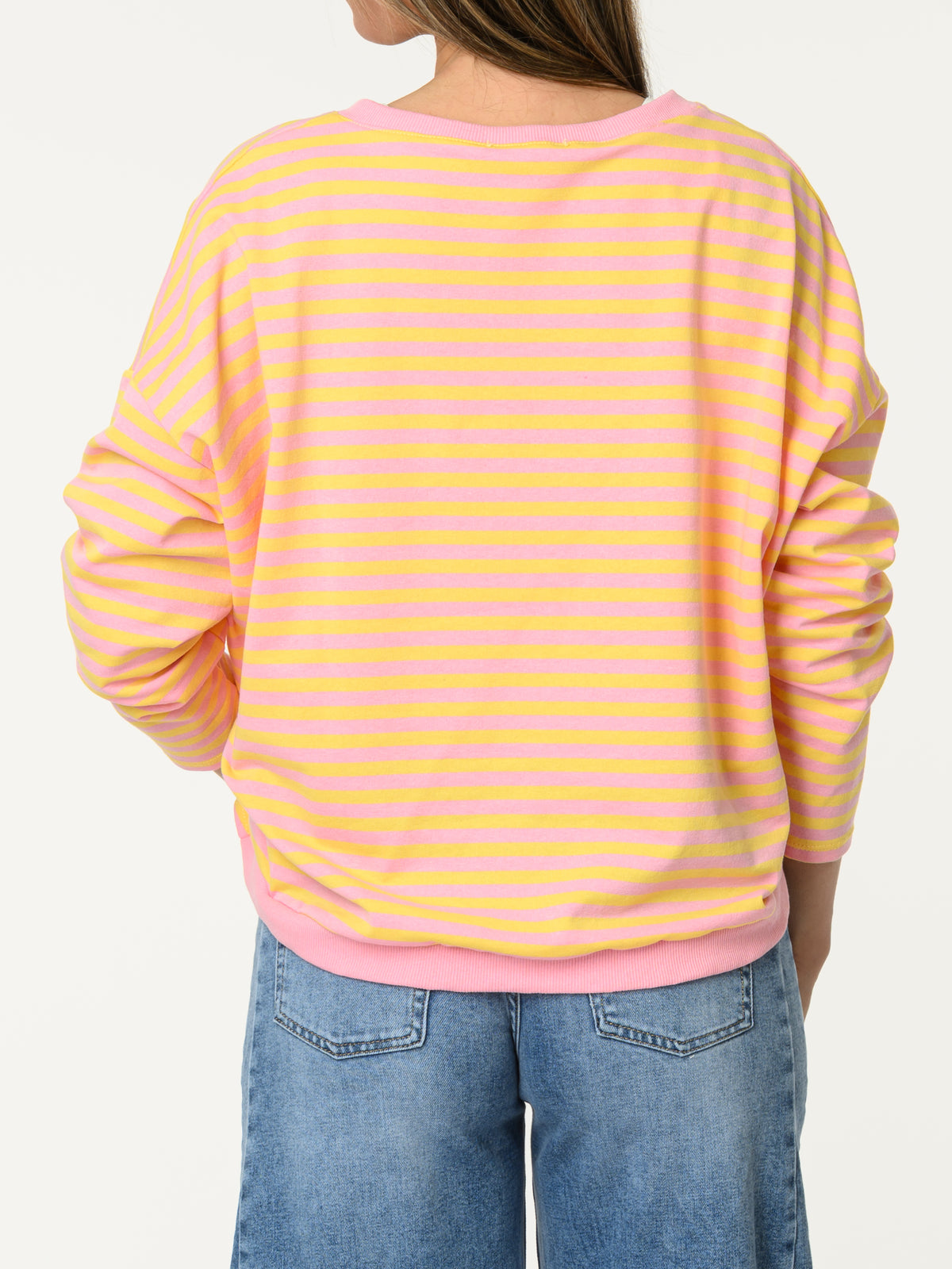 Chandail rose rayé jaune