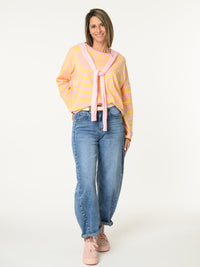 Chandail rose rayé jaune