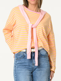 Chandail rose rayé jaune