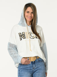 Chandail blanc et bleu avec imprimé ''Nice memories''