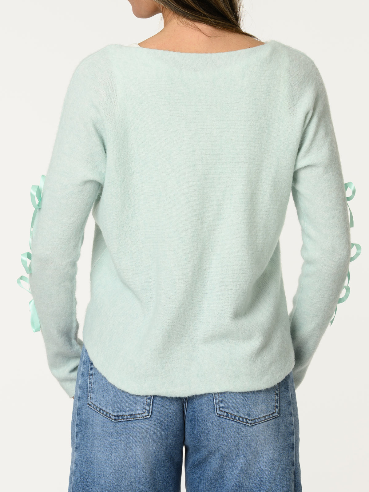 Chandail aqua avec lacets sur les côtés