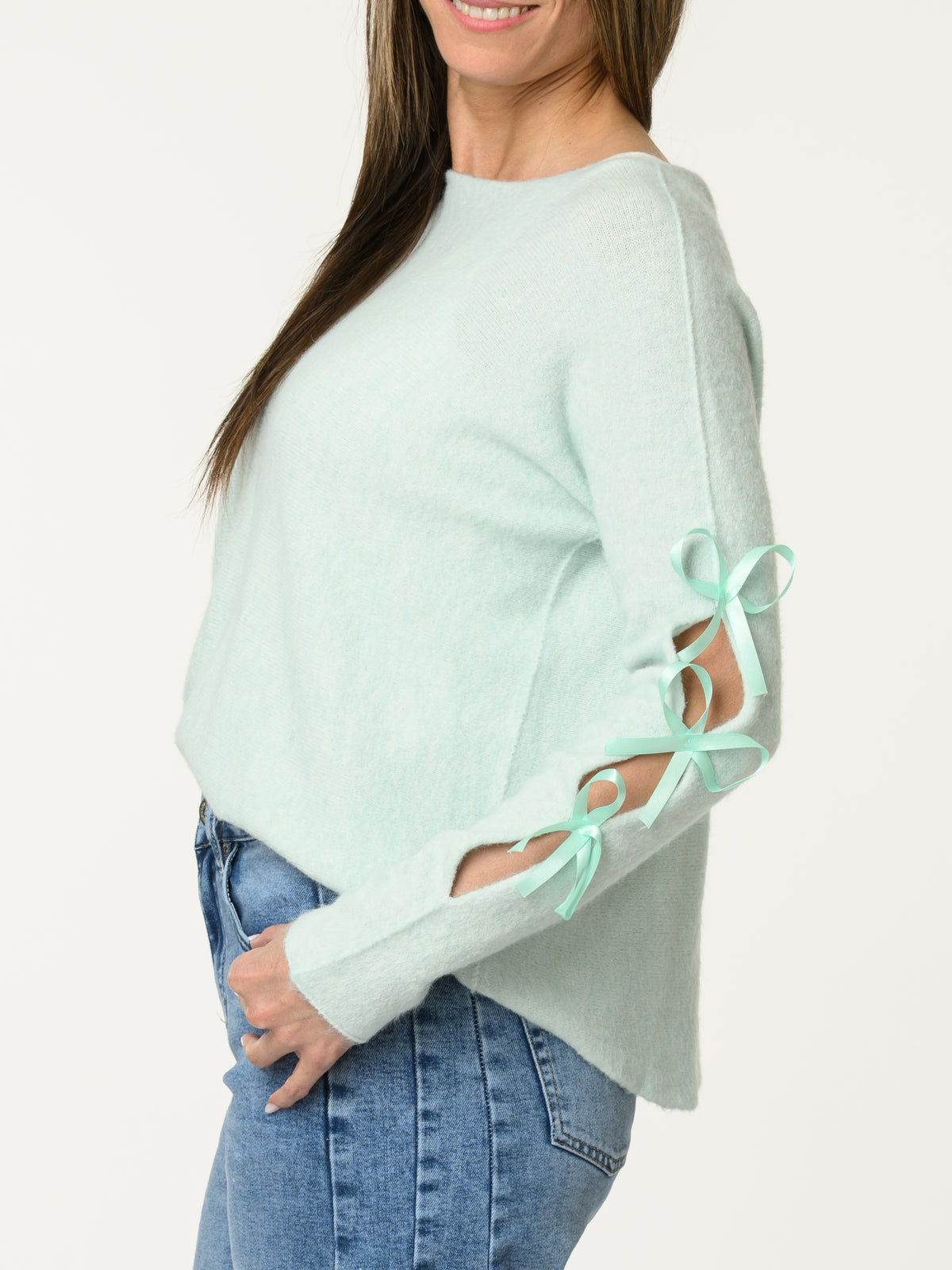 Chandail aqua avec lacets sur les côtés