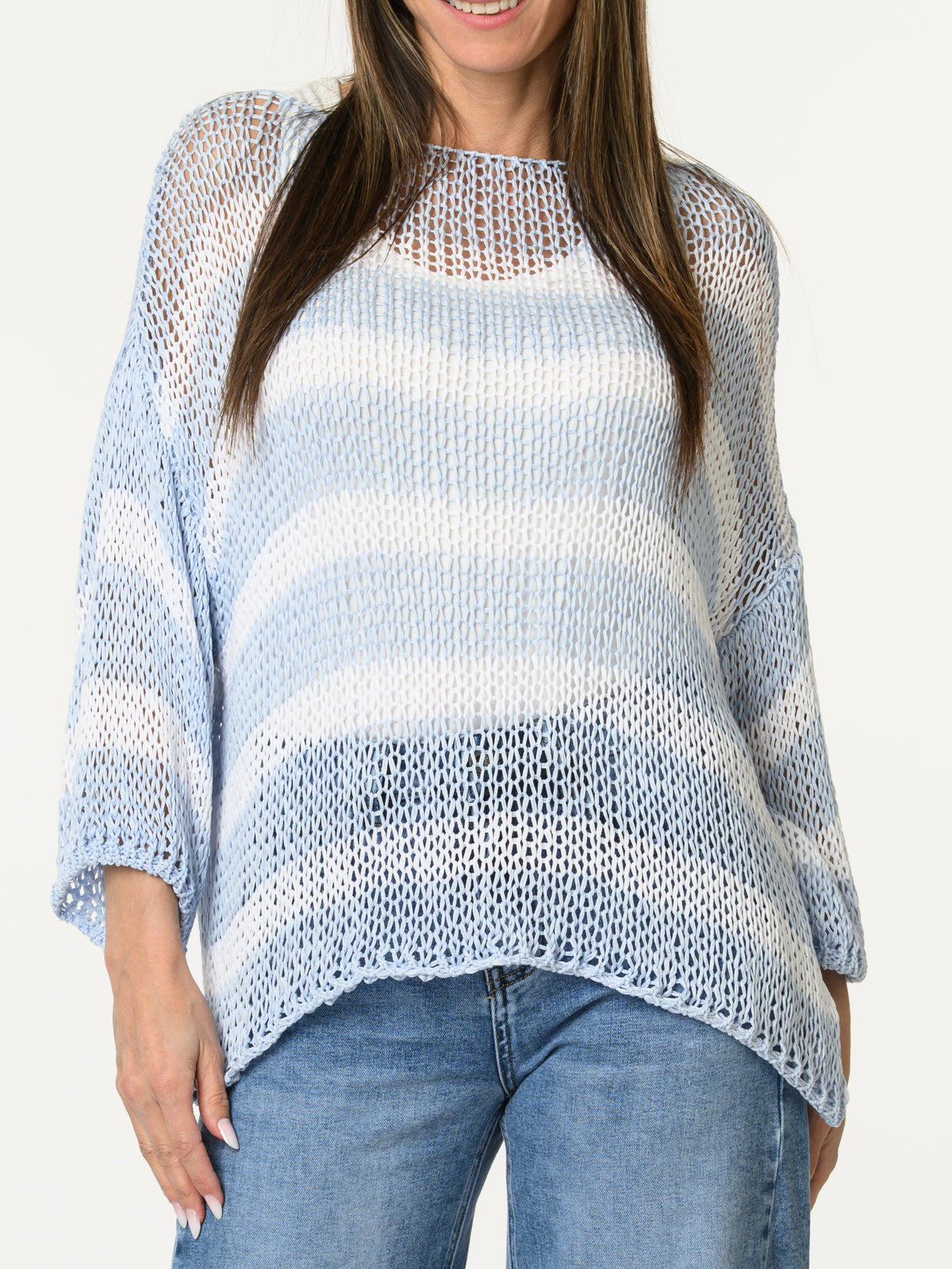 Chandail en mailles rayé bleu et blanc