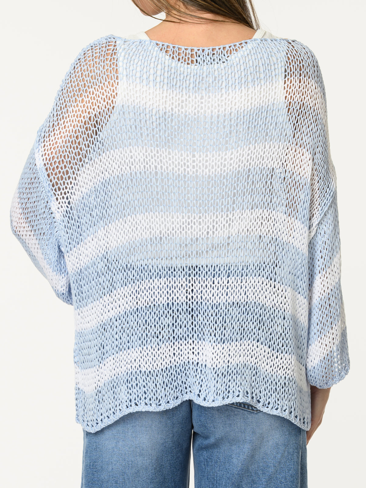 Chandail en mailles rayé bleu et blanc