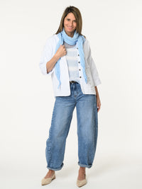 Chandail en mailles rayé bleu et blanc