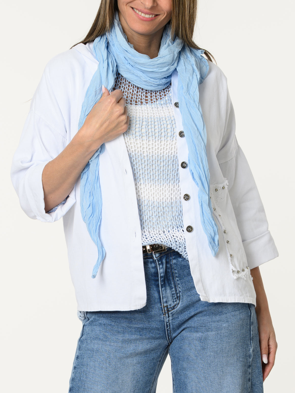 Chandail en mailles rayé bleu et blanc