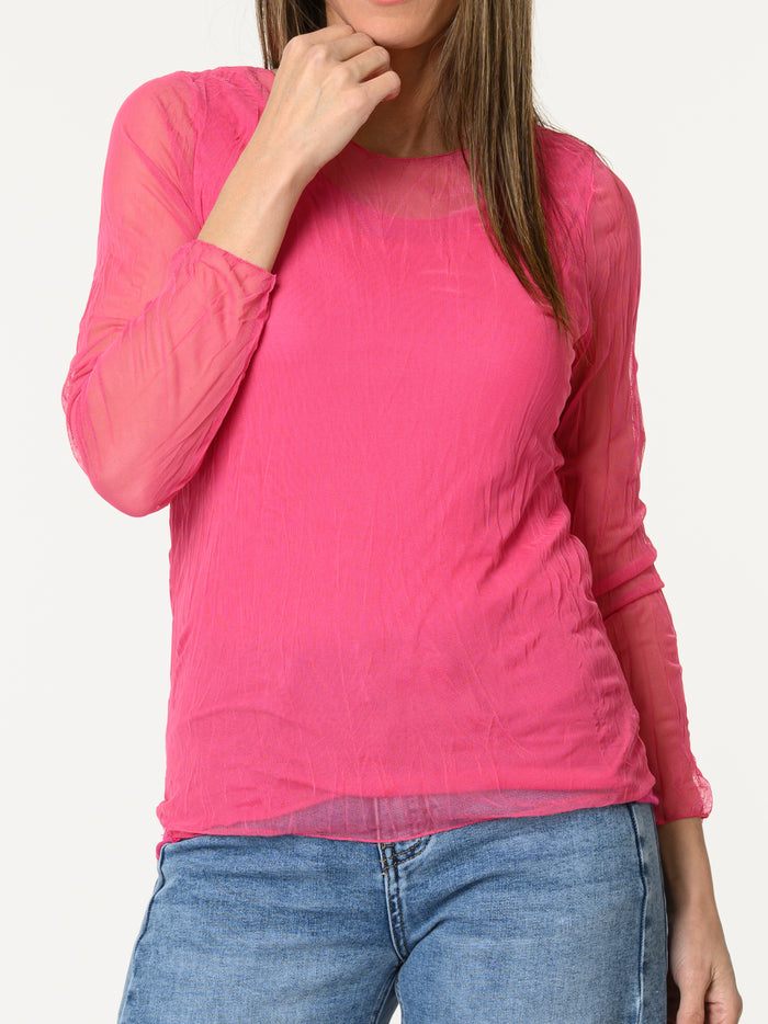 Chandail fuchsia en tulle à manches longues