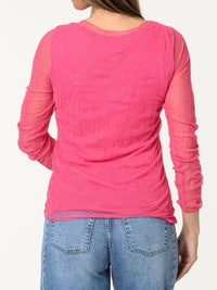 Chandail fuchsia en tulle à manches longues