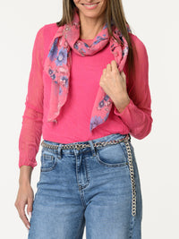 Chandail fuchsia en tulle à manches longues