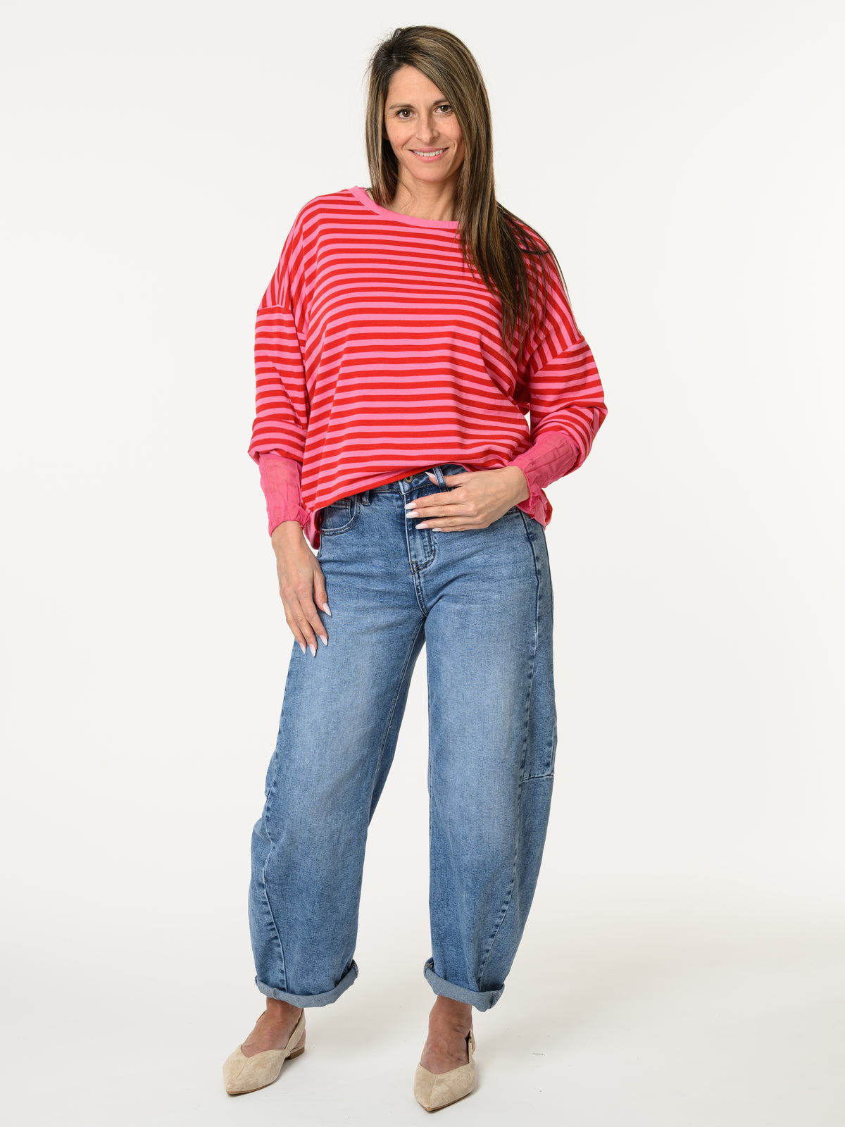 Chandail fuchsia rayé rouge