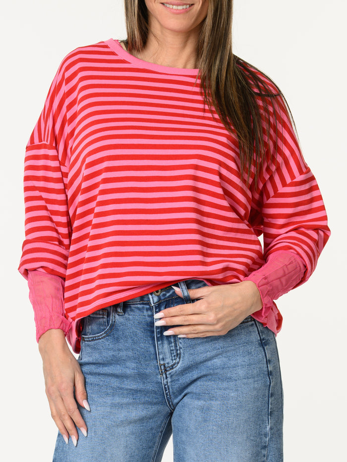 Chandail fuchsia rayé rouge