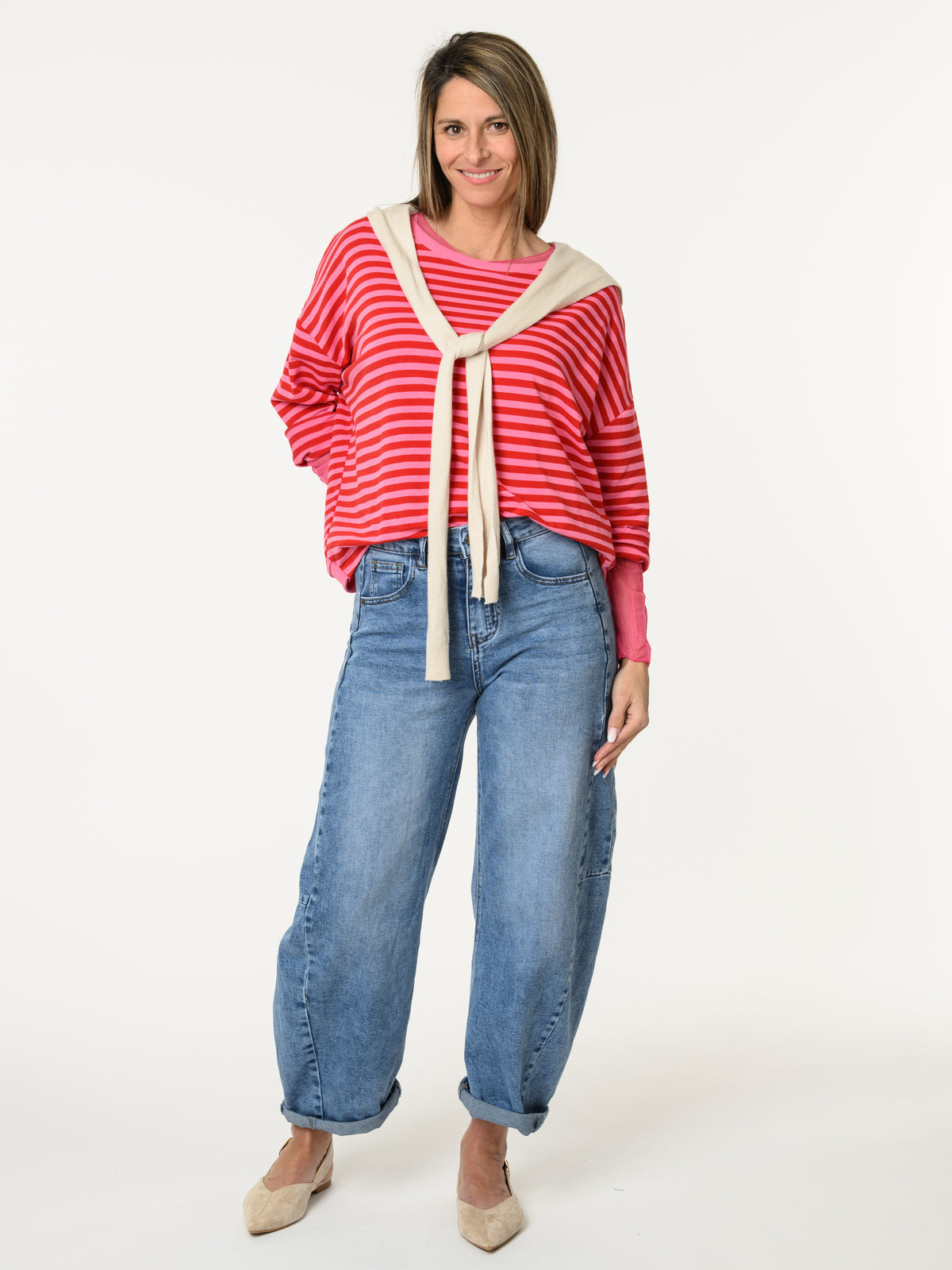 Chandail fuchsia rayé rouge