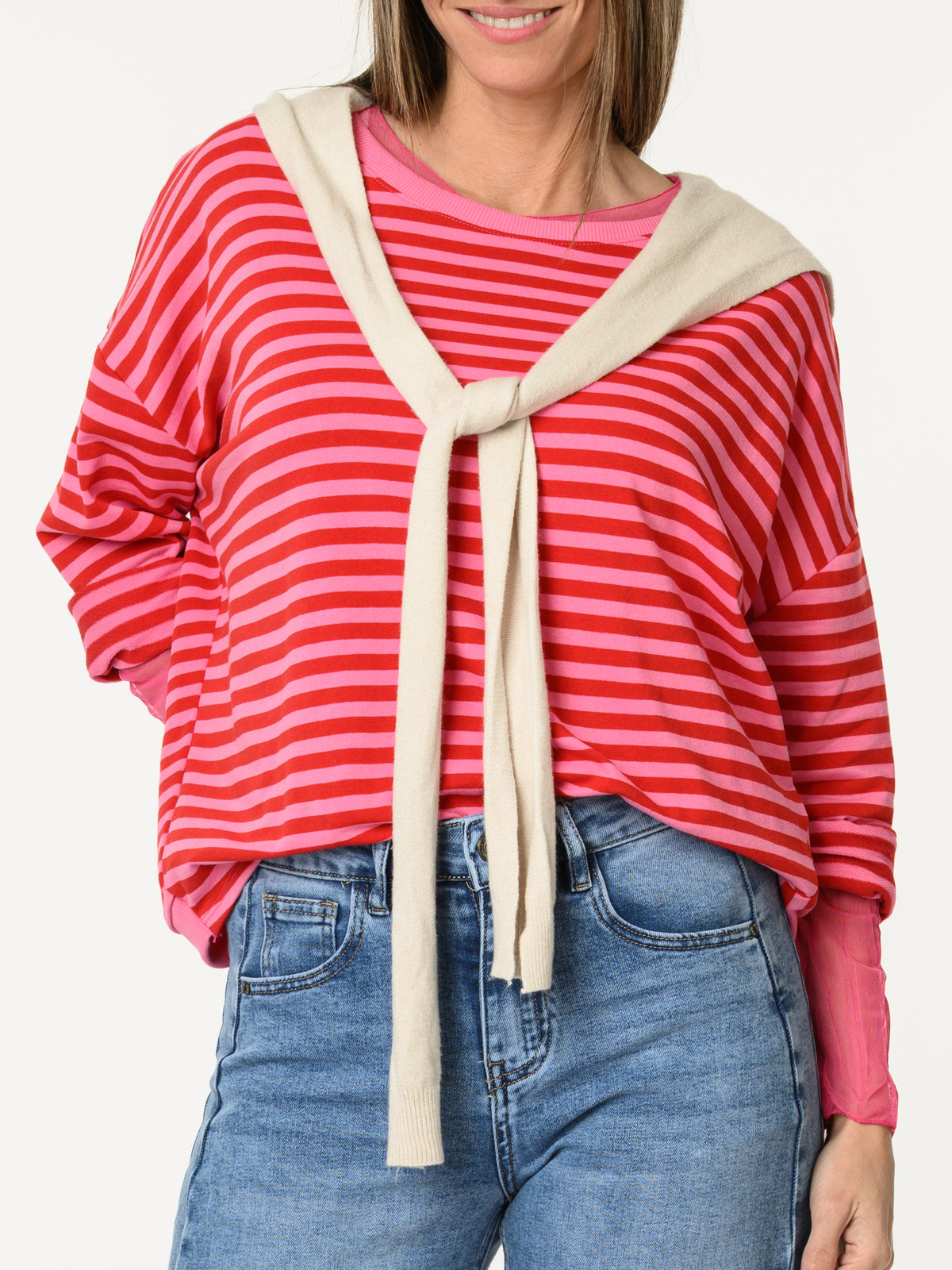 Chandail fuchsia rayé rouge