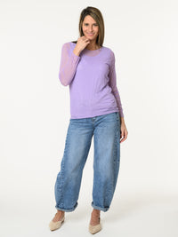 Chandail lilas en tulle à manches longues