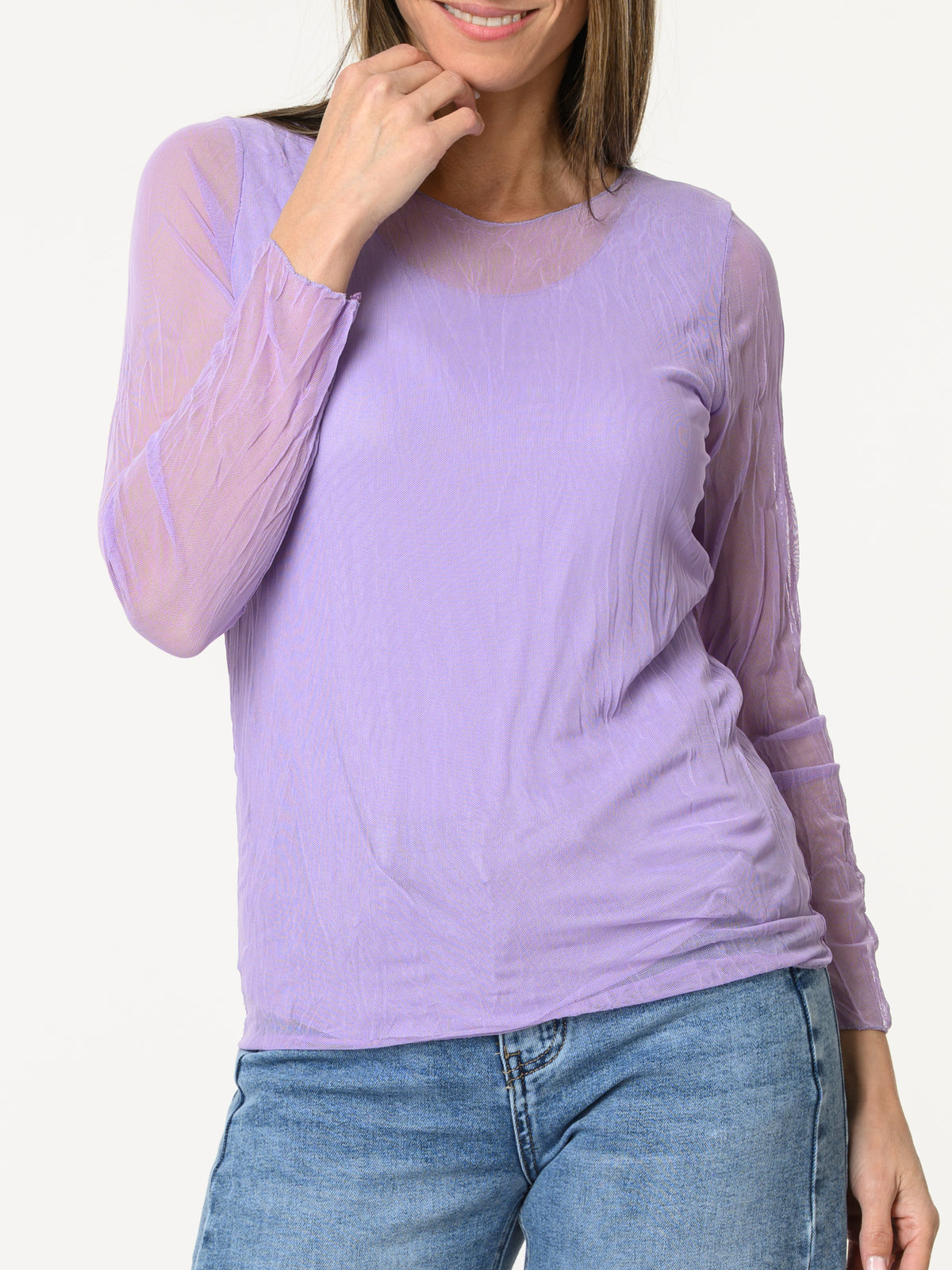 Chandail lilas en tulle à manches longues